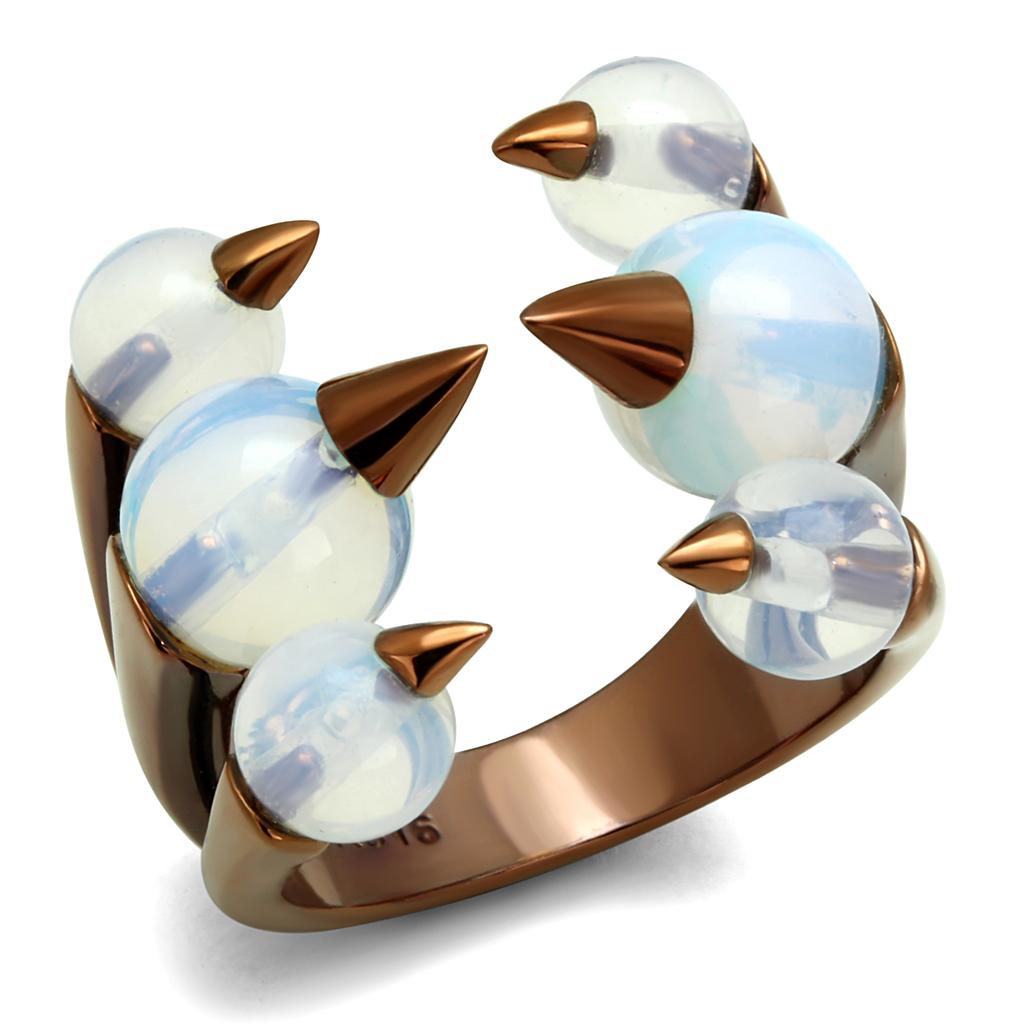 JCE2992 IP Coffee light Stainless Steel Ring with Synthetic Synthetic Glass in White