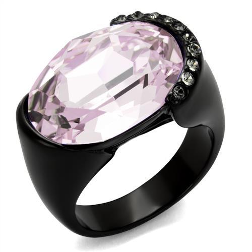 JCE3213 IP Black(Ion Plating) Stainless Steel Ring with Top Grade Crystal  in Light Amethyst