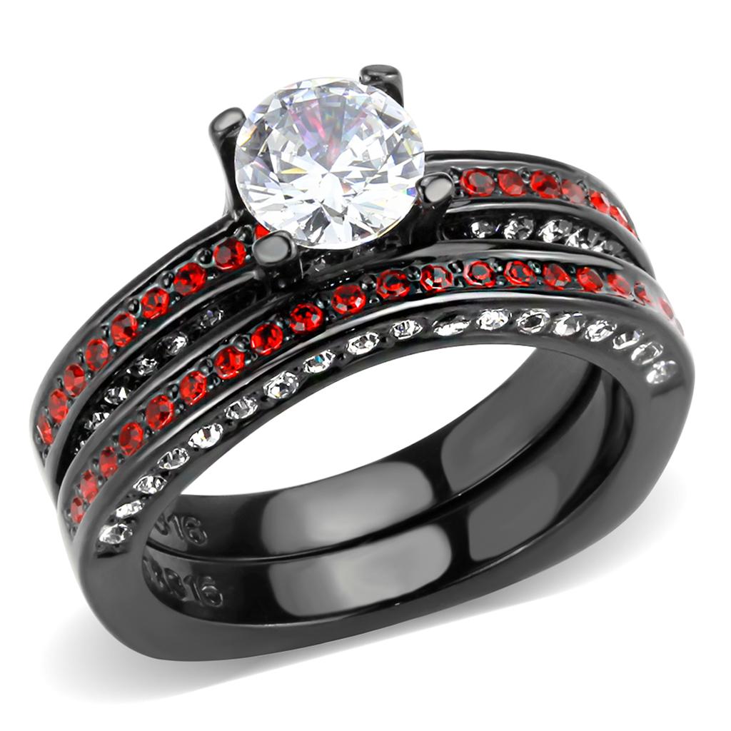 JCE3695 IP Black(Ion Plating) Stainless Steel Ring with AAA Grade CZ  in Clear