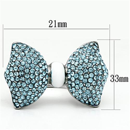 JCE653 High polished (no plating) Stainless Steel Ring with Top Grade Crystal  in Sea Blue