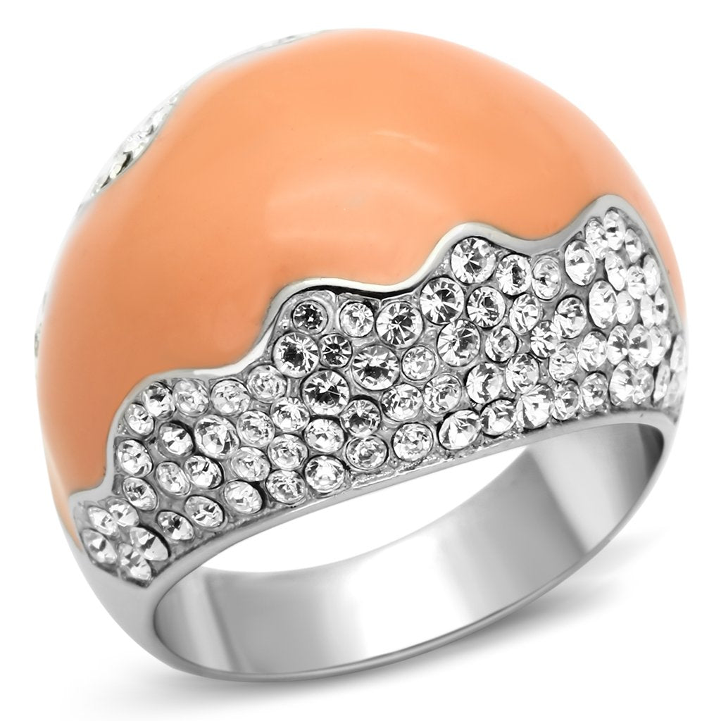 JCE805 High polished (no plating) Stainless Steel Ring with Top Grade Crystal  in Clear