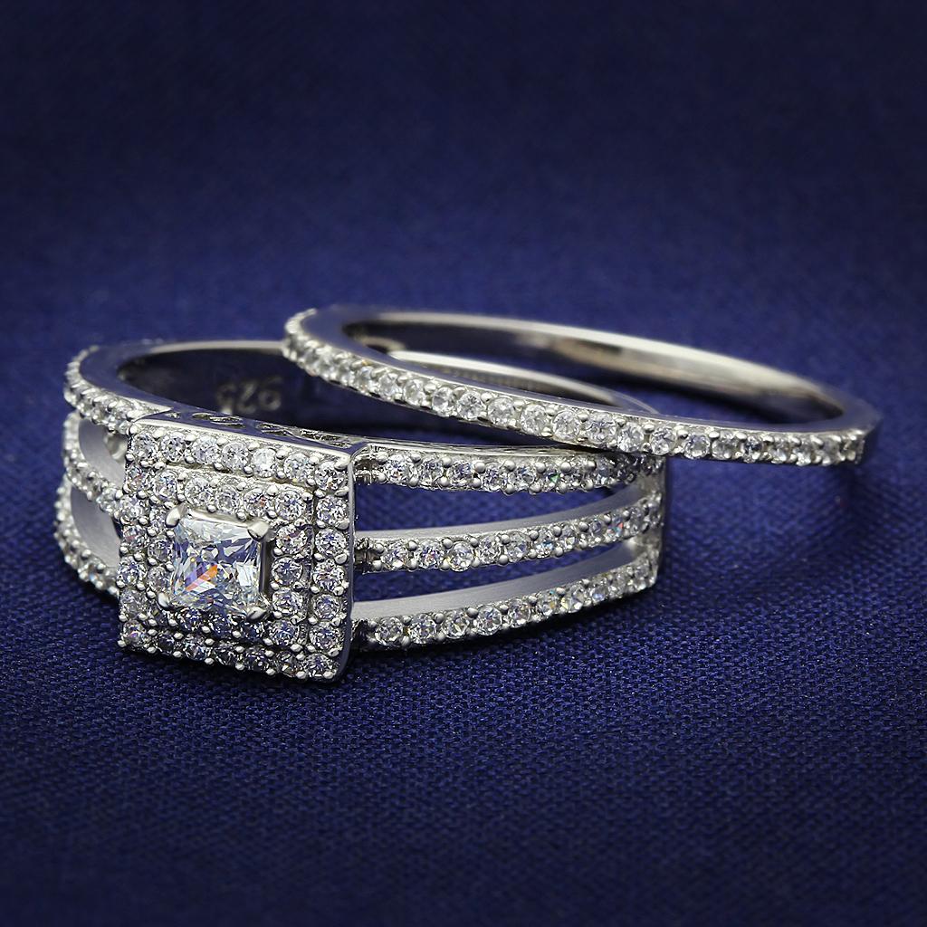JCE003 Rhodium 925 Sterling Silver Ring with AAA Grade CZ  in Clear
