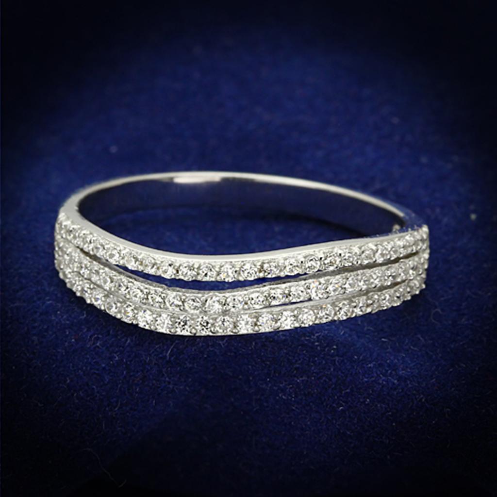 JCE135 Rhodium 925 Sterling Silver Ring with AAA Grade CZ  in Clear