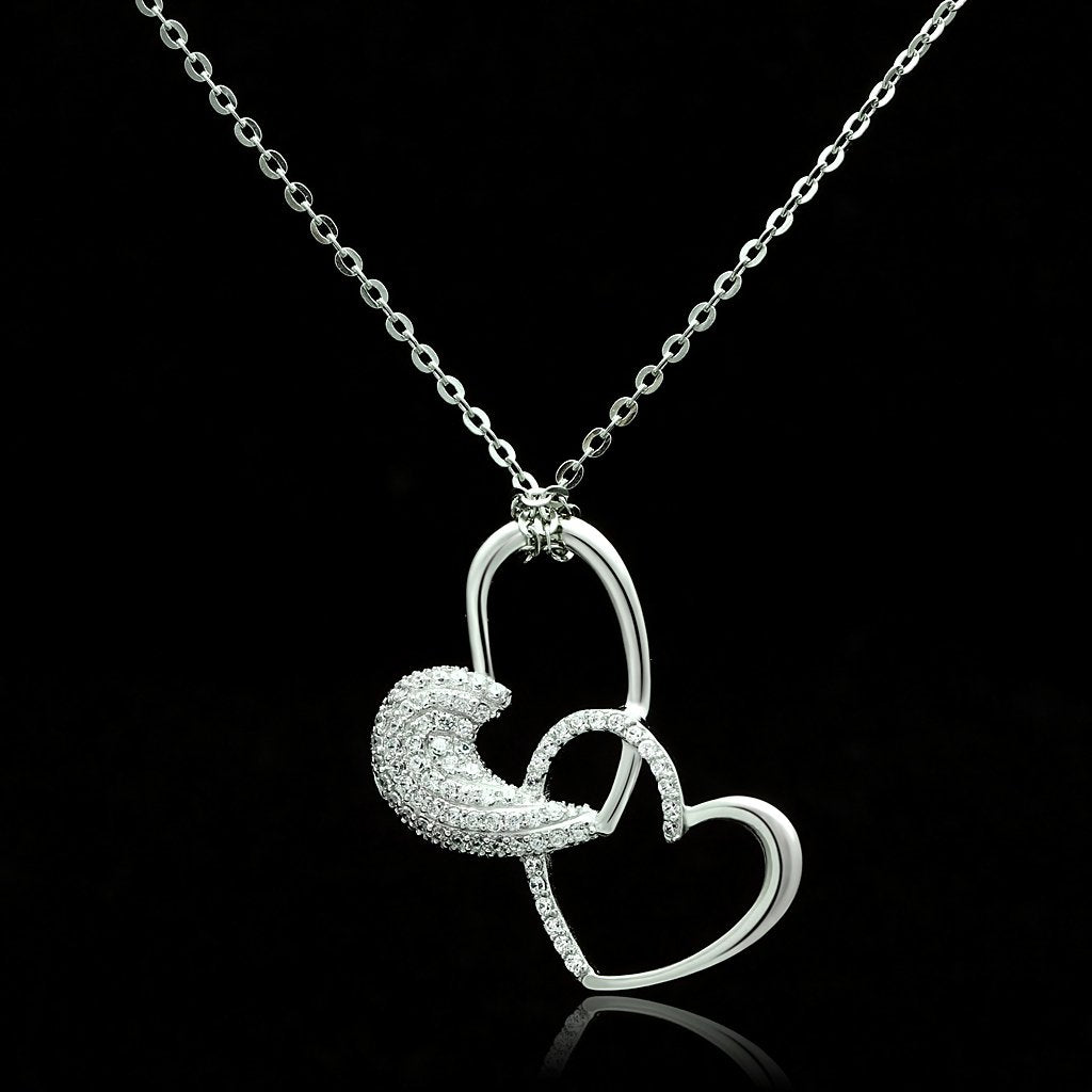 JCE036 Rhodium 925 Sterling Silver Chain Pendant with AAA Grade CZ  in Clear